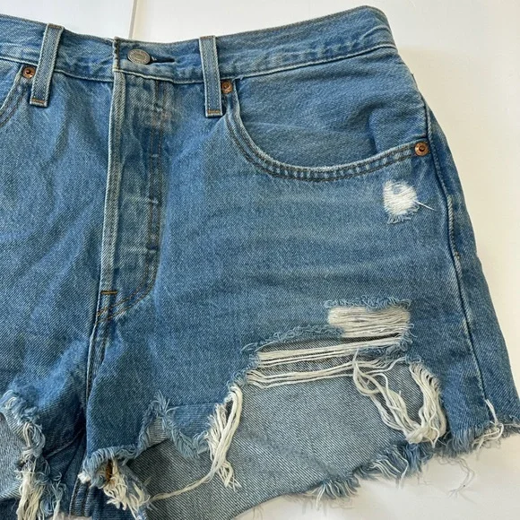 Levi's Classic 501 Blue Distressed Jean Shorts - Picture 2 of 11